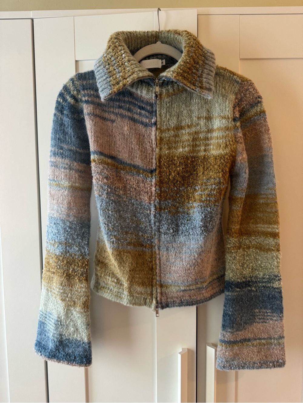 Striped Plush Teddy Zip Sweater